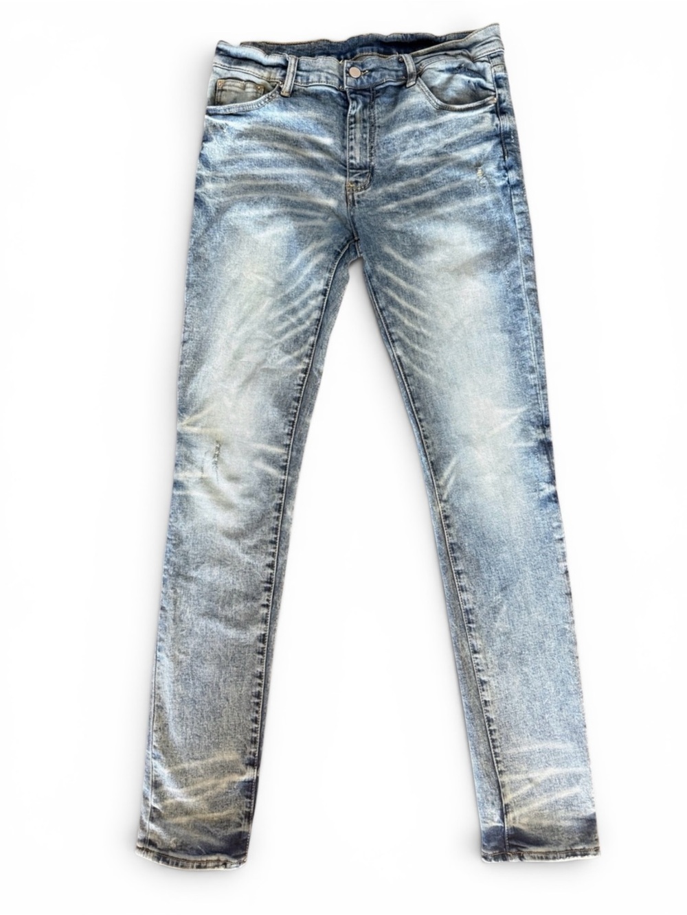 MNML 33x34 Light Wash Distressed Skinny Jeans Stretch Denim Men’s Vintage Fade